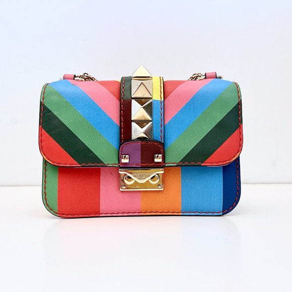 VALENTINO 1973 Rainbow Mini Lock Bag Rockstud Stripe Chevron Crossbody - Picture 2 of 16